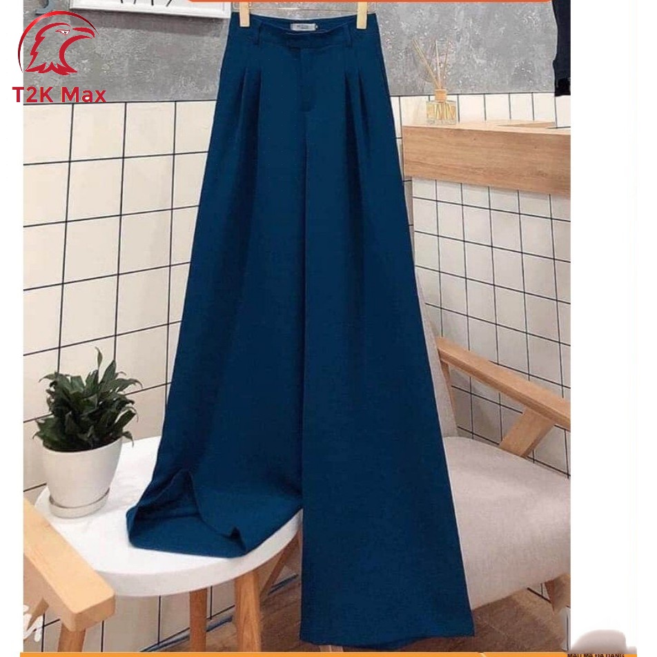 Quần ống loe nữ xếp ly dài trên 100cm cạp cao - Quần ống suông rộng lưng cao chất vitex cao cấp - T2K Max