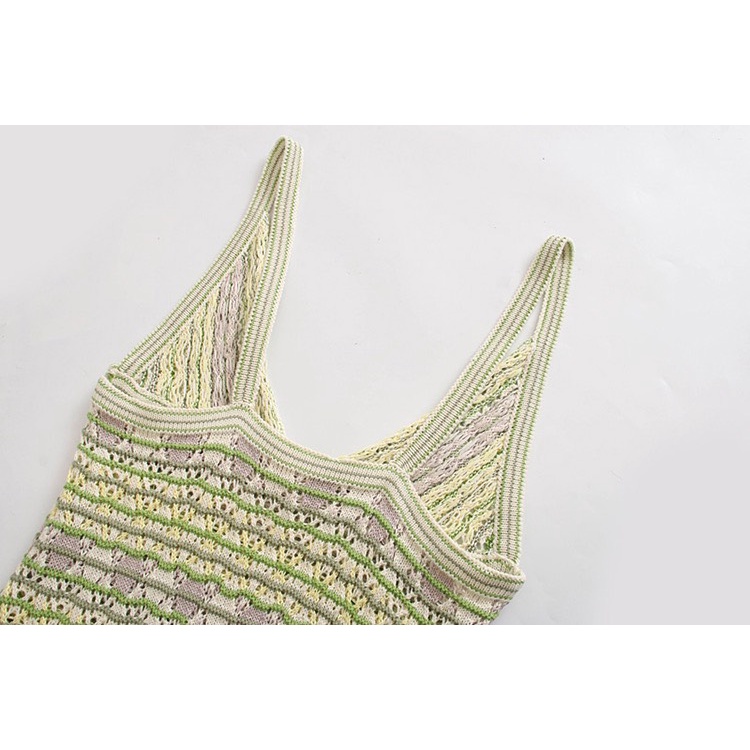 Đầm, váy maxi hai dây xanh đan len tua rua thời trang nữ mới nhất