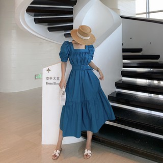 Đầm midi nữ tay ngắn dáng chữ a phong cách vintage