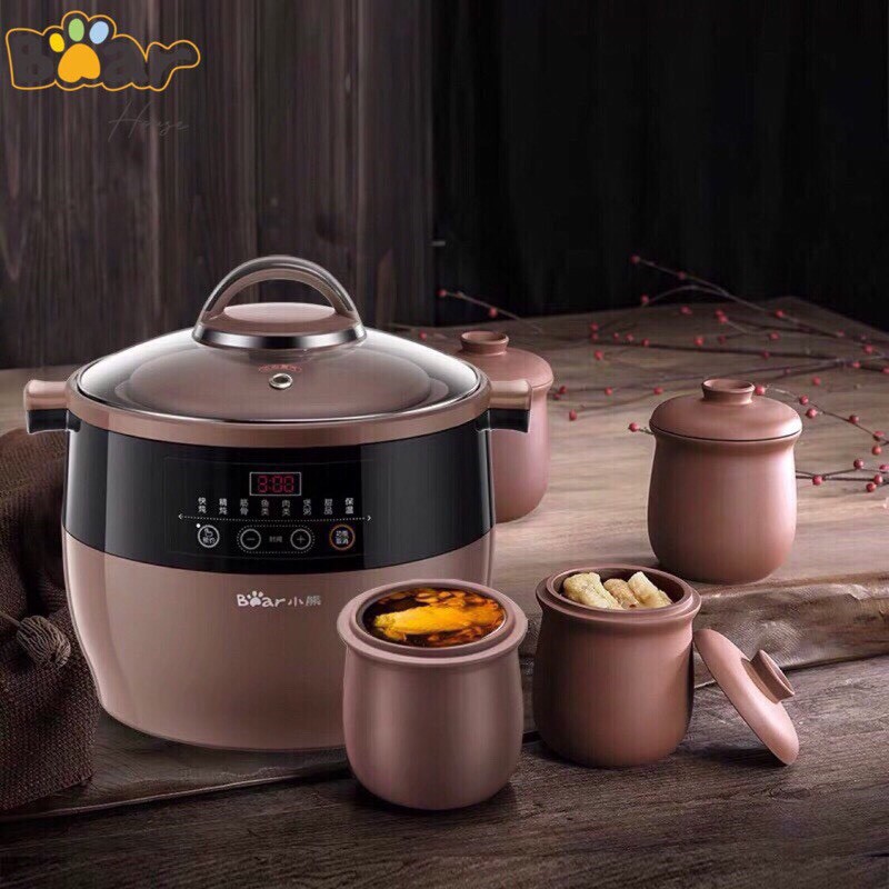 NỒI HẦM TỬ SA 4,5 LÍT BEAR KÈM 4 THỐ 0,5L CHÍNH HÃNG - BẢO HÀNH 1 NĂM