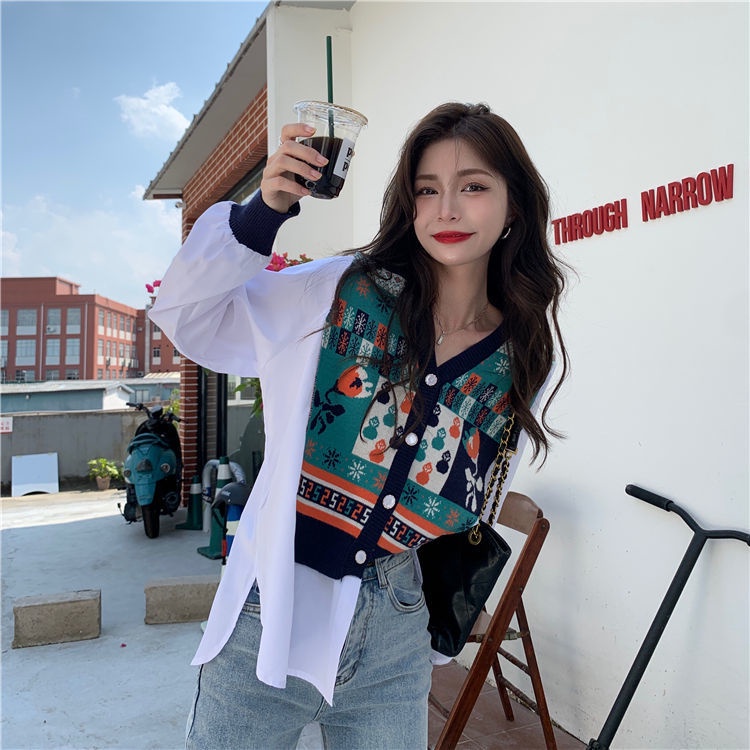 Áo dệt kim nữ tay dài giả hai lớp hàng mới