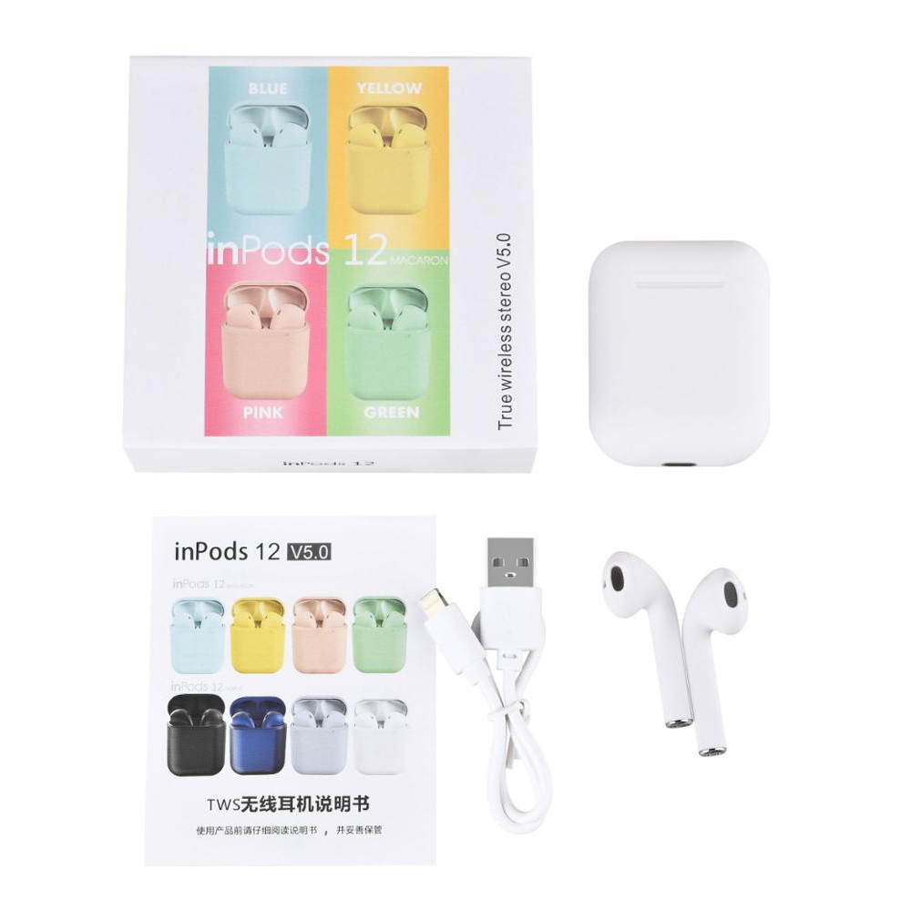 Tai nghe Bluetooth Inpods 12 chống nước, cảm biến vân tay - Bluetooth earphones I12 5.0 | BigBuy360 - bigbuy360.vn
