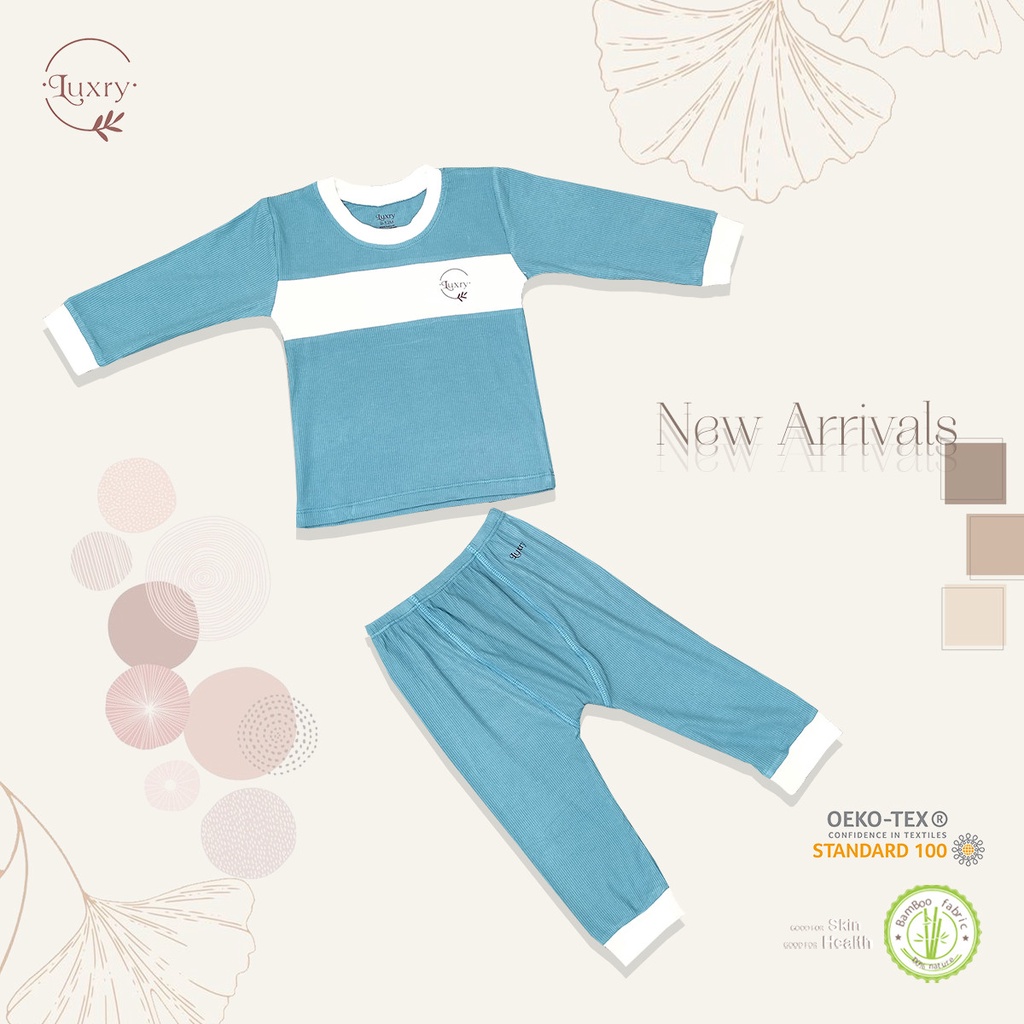 Bộ quần áo dài tay cổ tròn Luxry phối màu chất vải sợi tre gân tăm dày dặn cho bé từ 9 tháng đến 5 tuổi