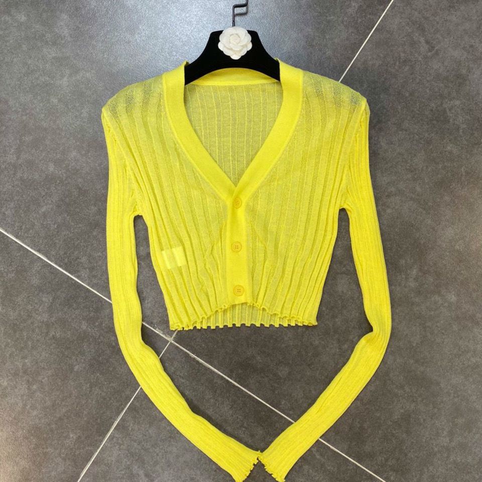 Influencer Bán Chạy Áo Khoác Cardigan Dệt Kim Mỏng Màu Trắng Chống Nắng Eo Cao Thời Trang Mùa Hè Dành Cho Bạn Nữ