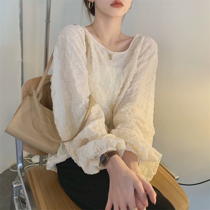 Áo kiểu tay phồng mỏng mềm mại thiết kế thanh lịch cho nữ