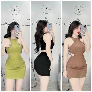Đầm ôm body nữ kiểu ba lỗ  khoét eo chất thun gân mềm mịn cực xinh