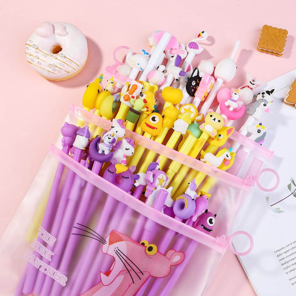 SET 20 CÂY BÚT NƯỚC DỄ THƯƠNG MÀU HỒNG KÈM TÚI ZIP