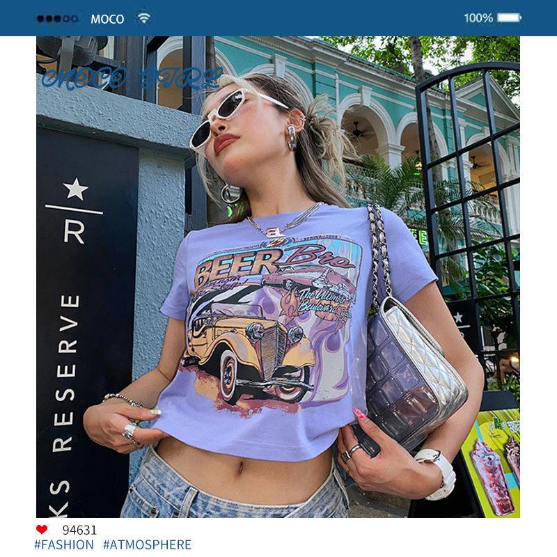 Áo Thun Tay Ngắn 100% Cotton Nguyên Chất In Họa Tiết Phong Cách Retro Mỹ Thời Trang Cho Nữ