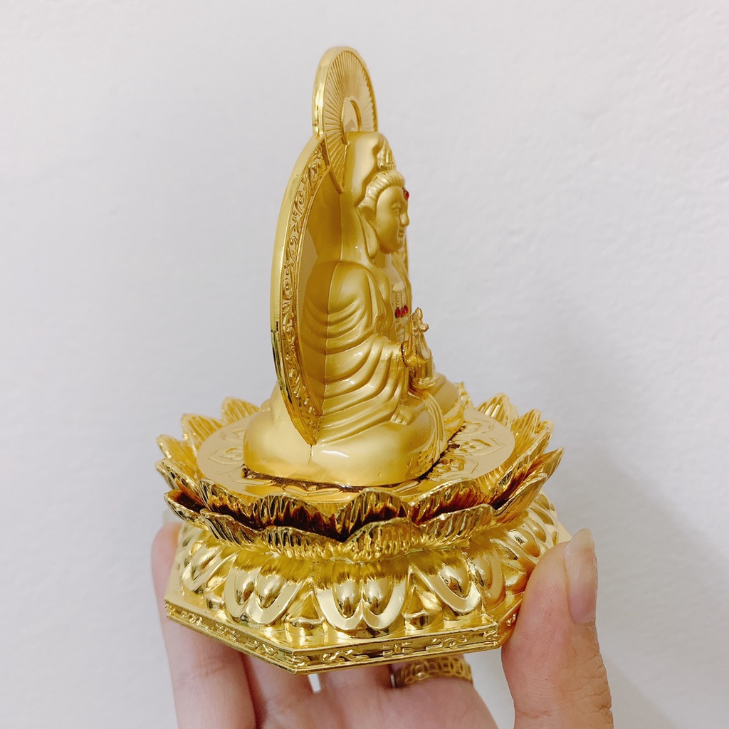 Tượng Phật Bà Quan Thế Âm Bồ Tát Ngồi Đài Sen Cao Cấp Để Taplo Bàn Làm Việc