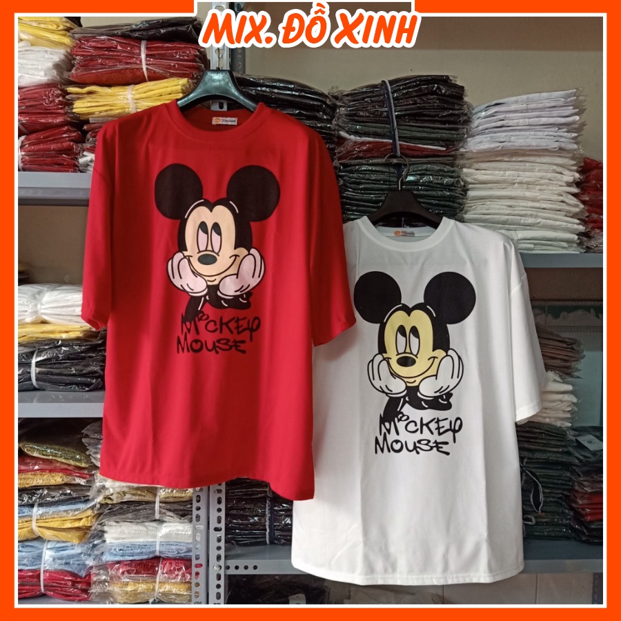 Áo thun form rộng áo phông tay lỡ Thu Hà chất liệu thoáng mát in hình Chuột Mickey Mouse