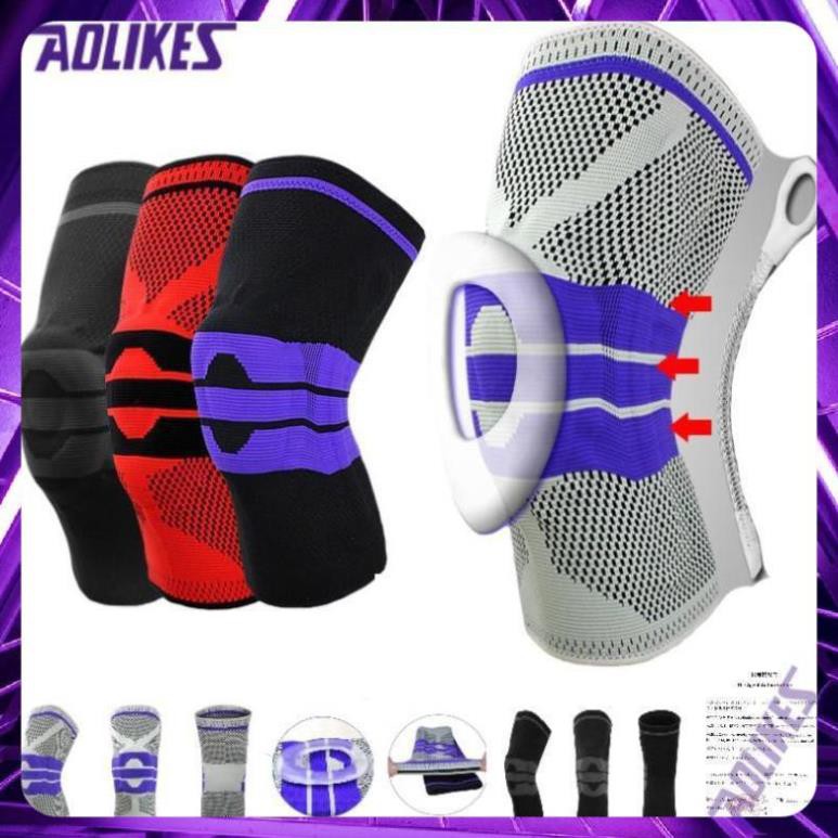 Đai bảo vệ đầu gối AOLIKES HX 7721(1 cái), có nẹp thép và đệm hơi silicone thoáng chính hãng