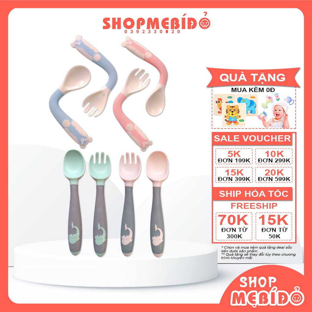 THÌA NĨA Ăn Dặm Tập Xúc Tập Ăn Uốn Cong 360 Độ Dễ Thương Cho Bé