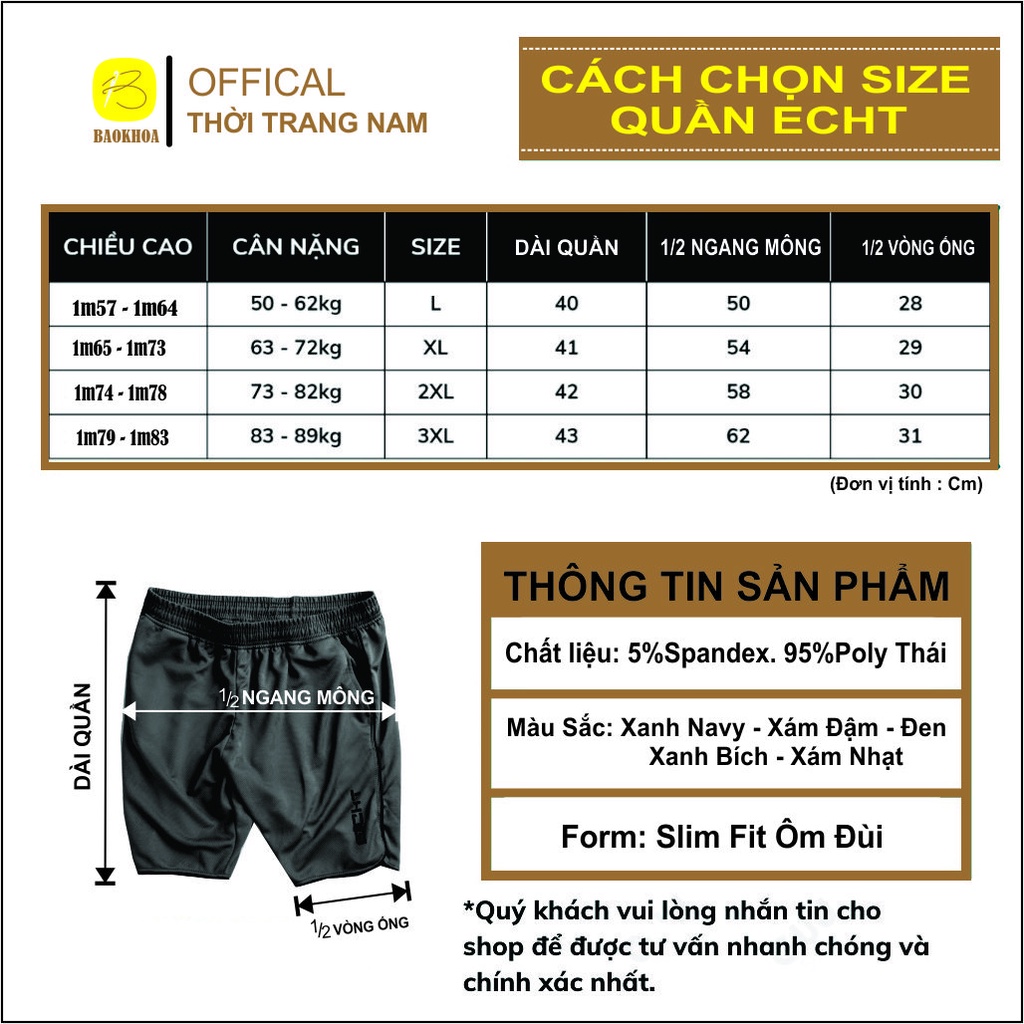 Quần đùi thể thao ECHT, Combo 3 Quần tập gym,Quần chạy bộ BAOKHOA OFFICAL size L XL 2XL 3XL.