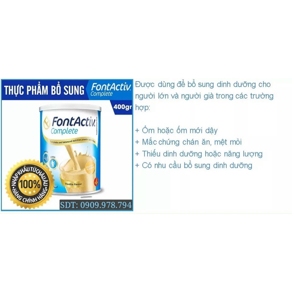 [Chính hãng] Sữa Fontactiv ®Complete 800g Nhập Khẩu Tây Ban Nha cho người,mới ốm dậy, muốn tăng cân,người chế  độ ăn kém