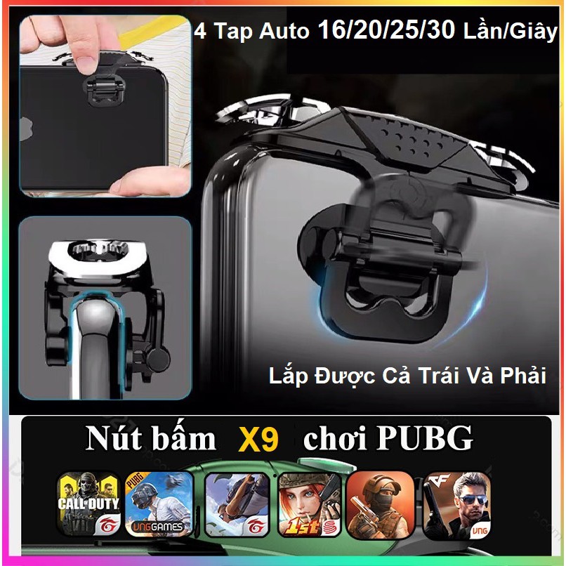 NÚT Autotap X9 32 nhịp trên 1s , nút chơi PUBG hỗ trợ chơi game ROS, Free Fire, ..gắn điện thoại tiện lợi