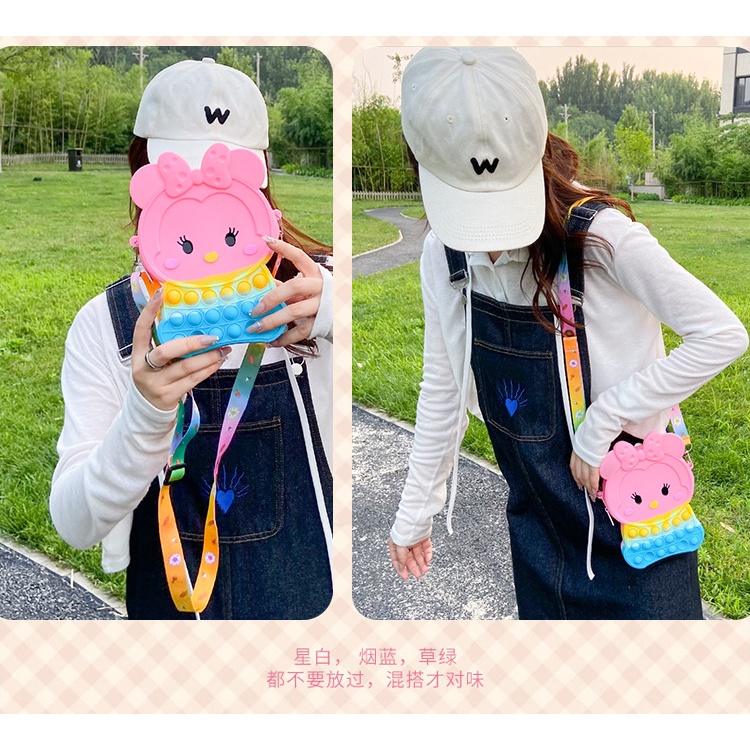 Pop It Đồ Chơi Fidget Spinner Hello Kitty Túi Đeo Chéo BằNg Silicon GiảM Stress Cho Nữ Và Trẻ Em