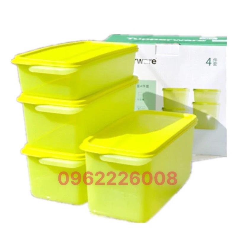 (Hàng có sẵn) Bộ 4 hộp ngăn mát, bộ hộp trữ mát 4 món dung tích lớn 3.1 và 2.2L, fullbox