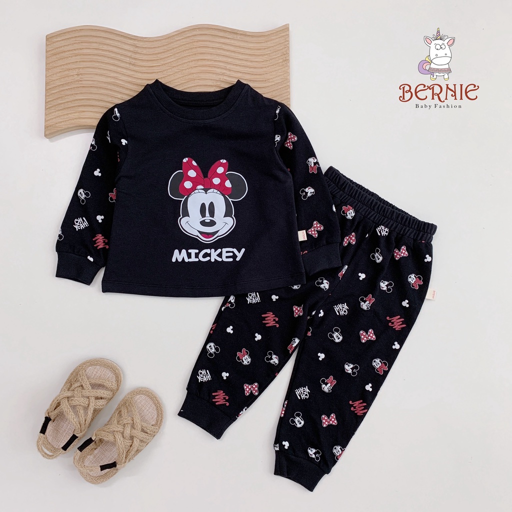 Bộ cotton dài tay bé gái hoạ tiết xinh xắn, set thu đông tay dài hàng đẹp