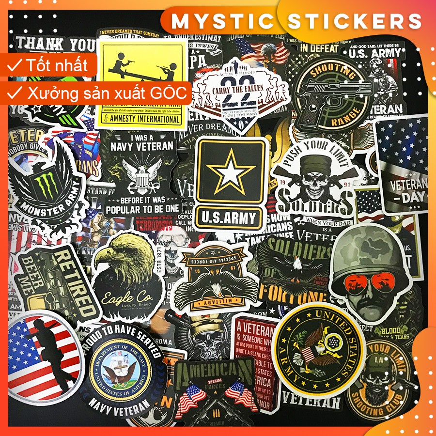 [US ARMY] 50 Sticker chống nước/ trang trí, set mix ,dán xe laptop mũ bảo hiểm vali...