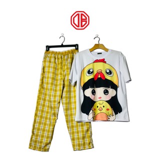 Set bộ caro-quần caro vàng, áo thun hoạt hình_db gu store