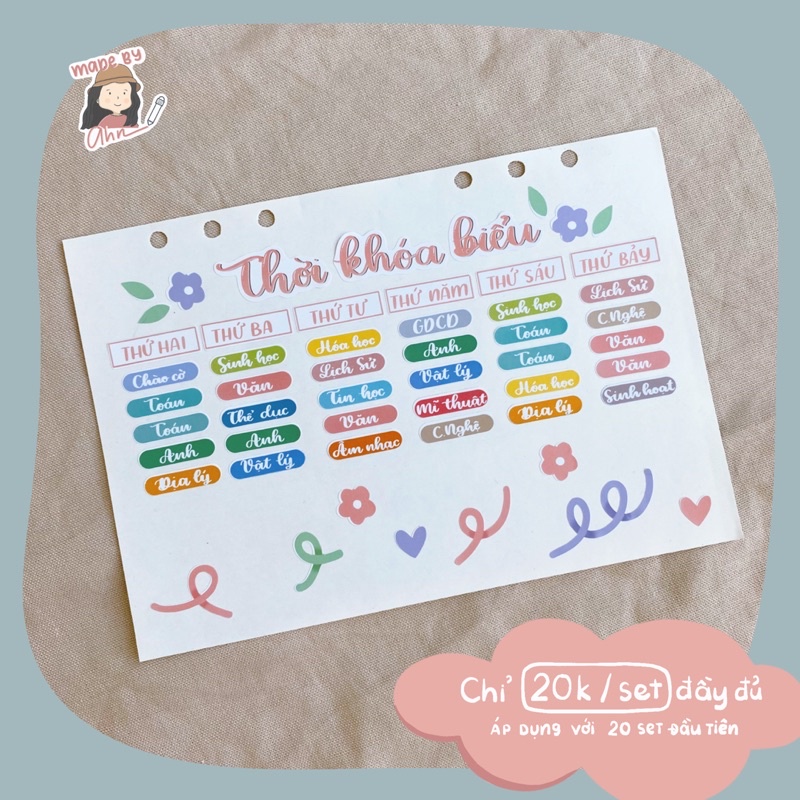 Sticker THỜI KHOÁ BIỂU thay tên môn học - MADE BY AHN thiết kế