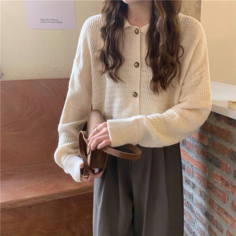 Áo len sơ mi dệt kim ucổ sen phong cách basic Ulzzang đi học đi làm đi chơi năng động cá tính