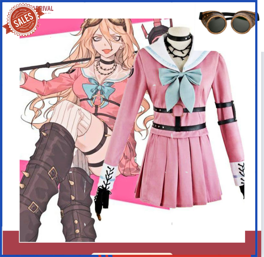 IN STOCK !! Kính Cosplay Danganronpa V3 Killing Harmony Iruma Miu Tóc Giả Dài Thẳng Và Kính Trò Chơi Halloween