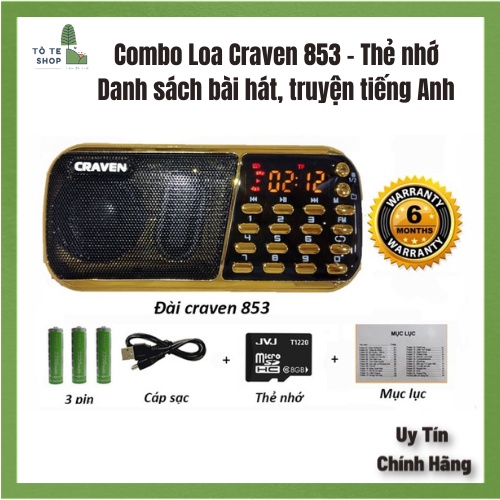 Loa Carven - Loa Nghe Tiếng Anh Chính Hãng Cho Bé - Loa 3 Pin Craven 853-Combo loa học tiếng Anh kèm thẻ nhớ cho bé