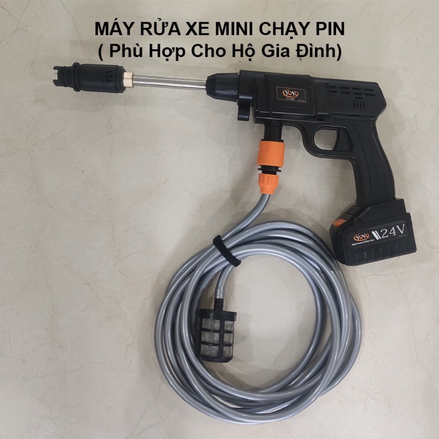 Máy Rửa Xe - Máy Rửa Xe Mini - Chạy Pin 24V- 200W, Áp Lực Cao, Tặng bình Tạo Bọt CT167A