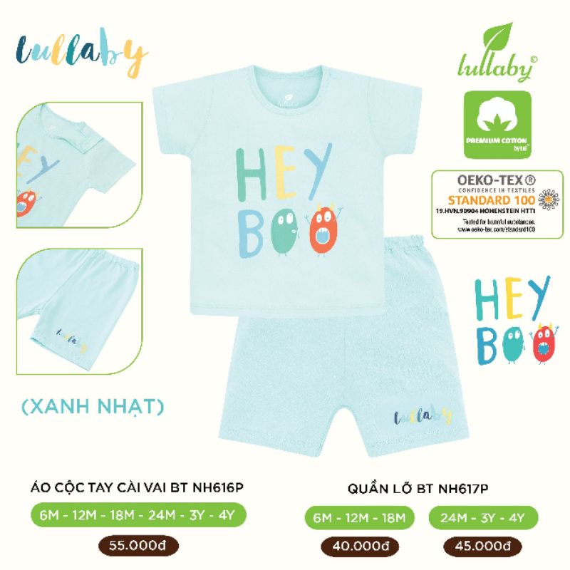 (6->18 tháng) Bộ cộc tay cài vai bé trai Lullaby 100% cotton cao cấp (NH616P)