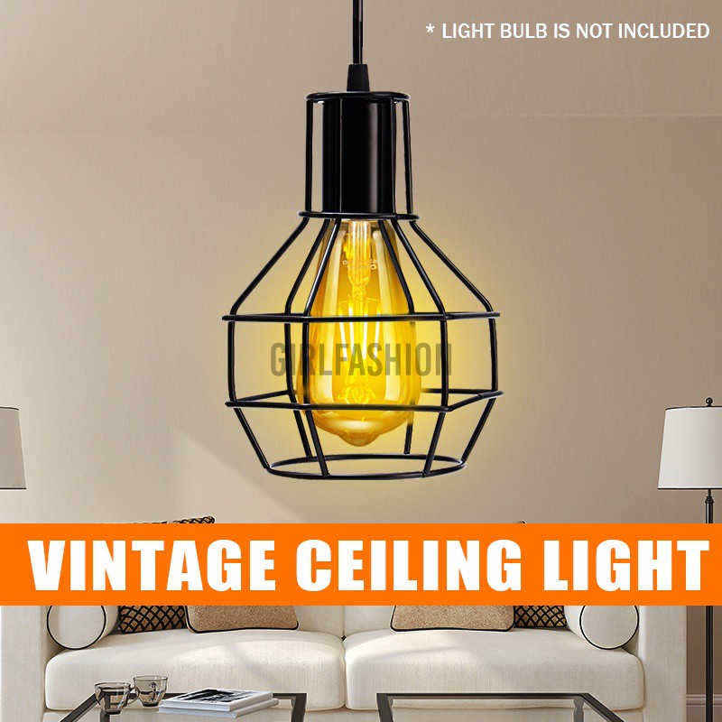 E27 Vintage Industrial Pendant Light Lamp Shade Metal Cage Black Loft Bar Cafe