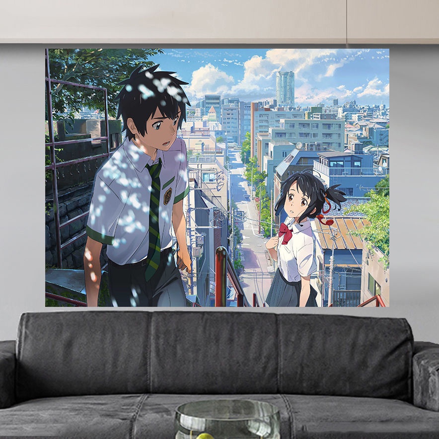 Ins Thảm Vải Treo Tường Trang Trí Phông Nền Ký Túc Xá Phòng Ngủ Hình Chữ Nhật In Hình anime your name Đơn Giản Trang Trí Phòng Ngủ