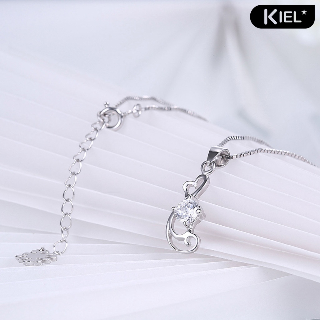 ❤ Vòng cổ Bạc 925 Mặt Hình Lập Phương Rỗng Đính Đá Zircon Cho Nữ