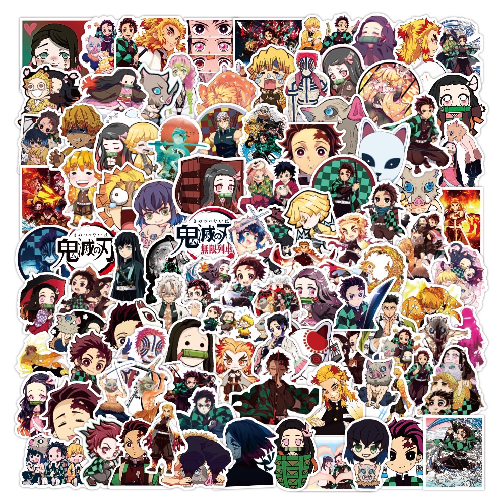 Bộ Sưu Tập 100/60/54/50 Miếng Dán Hình Anime Damon Slayer Trang Trí Điện Thoại Nón Bảo Hiểm