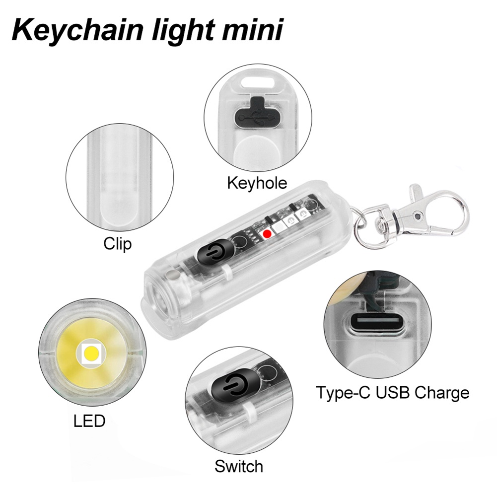 [IN STOCK&amp;COD]Móc khóa đèn pin nhỏ gọn có móc treo thiết kế cổng sạc USB tiện dụng