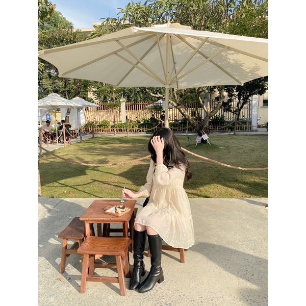 Đầm babydoll voan cổ nơ