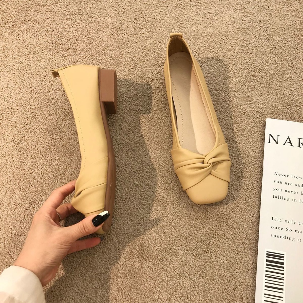 Giày Búp Bê Da Mềm Gót Thấp Mũi Vuông Thời Trang Mùa Xuân Thanh Lịch Dành Cho Nữ 2022