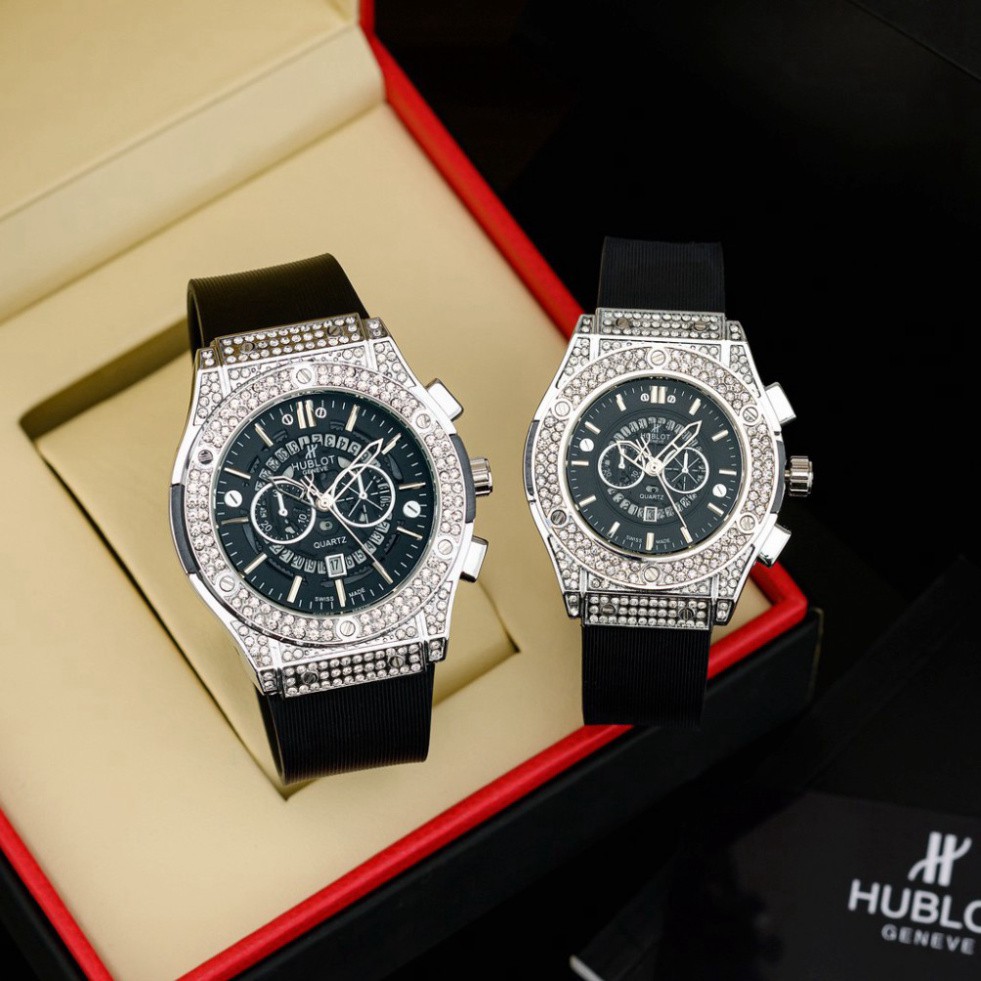 Đồng hồ nam dây da cao su Hublot -42mm và 34mm - unisex cặp đôi dây cao su -Tặng hộp da cao cấp