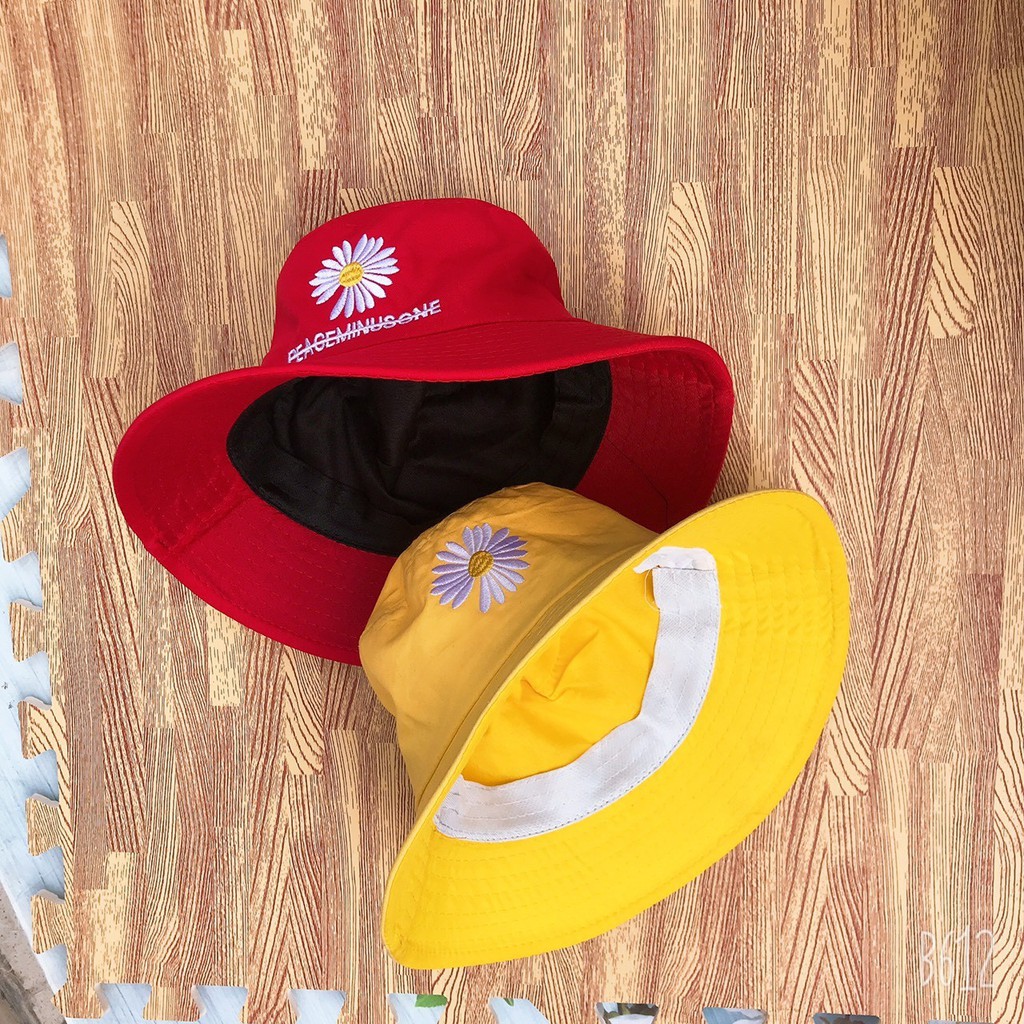 Mũ BUCKET cute 1 mặt hot trend HOA CÚC vành rộng màu đen đỏ vàng trắng [ Full 16 màu chọn ]