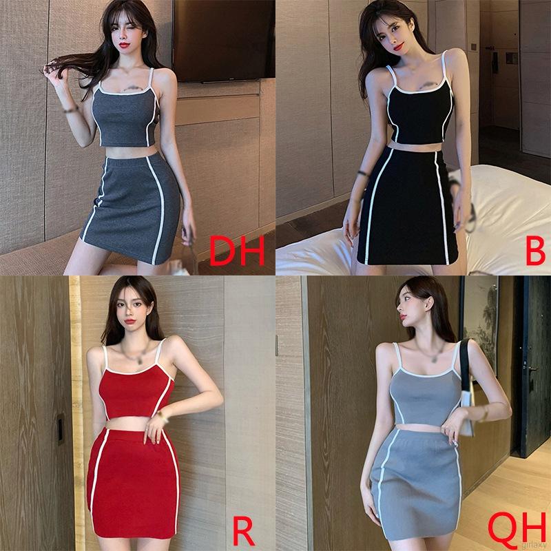 Set Áo Dây Nữ Cộc Tay + Chân Váy Lưng Cao Thời Trang Hàn