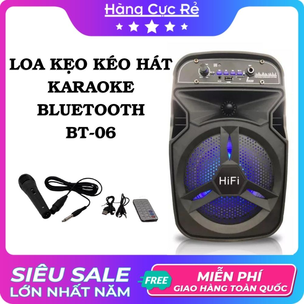 Loa kẹo kéo hát karaoke bluetooth không dây giá rẻ, mẫu BT06 mini cho gia đình - Shop Hàng Cực Rẻ