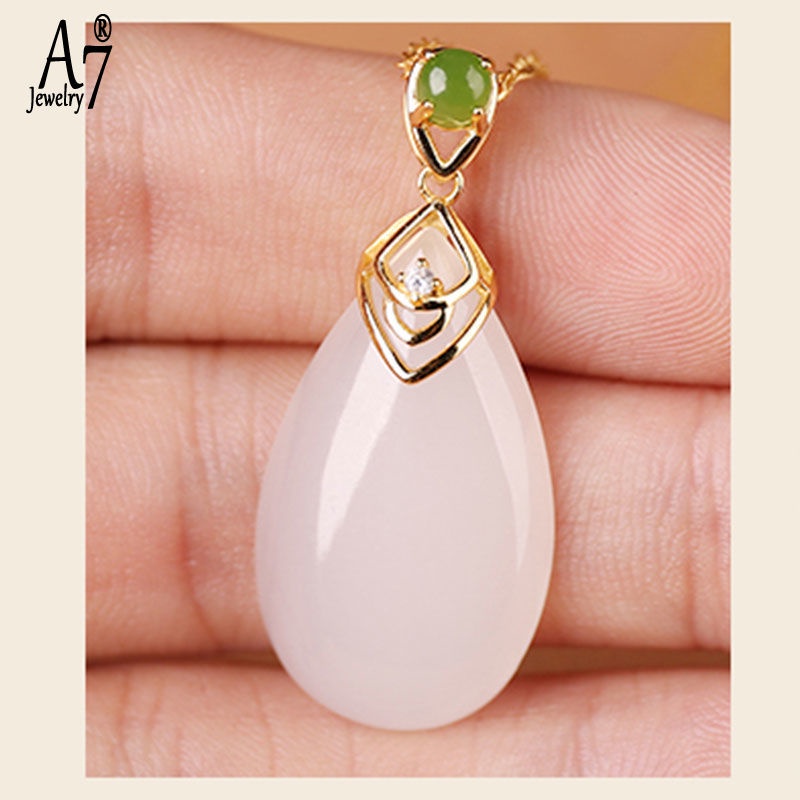 Vòng cổ Mặt Đá Ngọc Bích Trắng A7 Thanh Lịch Thời Trang Cho Nữ