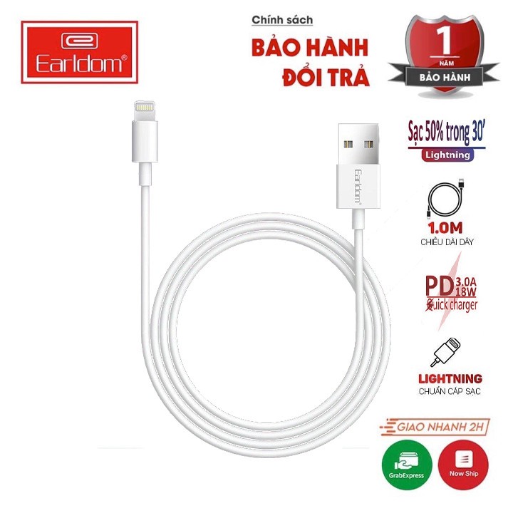 Dây Cáp Sạc Nhanh Giá Rẻ EC-080 Earldom 5A Chính Hãng cổng Type C Micro Lightning sạc tốt cho Iphone Samsung Xioami