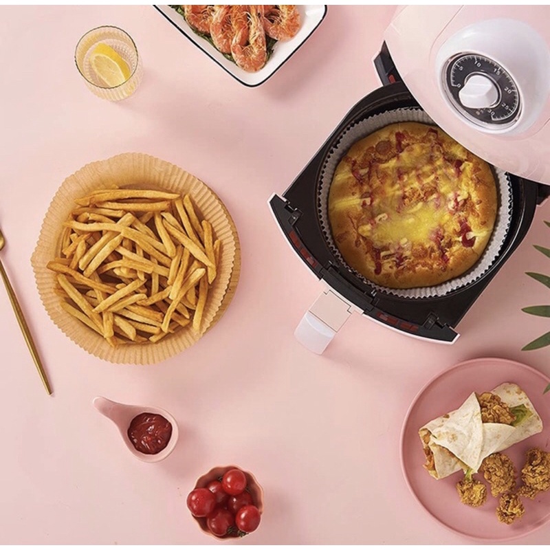 Giấy thấm dầu, giấy nến thực phẩm (set 50 khay)dạng khay tròn cho nồi chiên không dầu