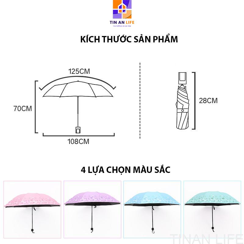 Ô Dù Đi Mưa Đi Nắng Gấp Gọn, Họa Tiết Hình Hoa, Chống UV