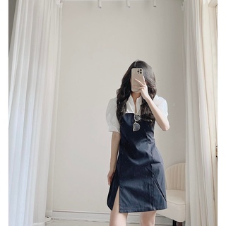 Váy sơ mi trắng phối 2 dây đen by Samhyewear