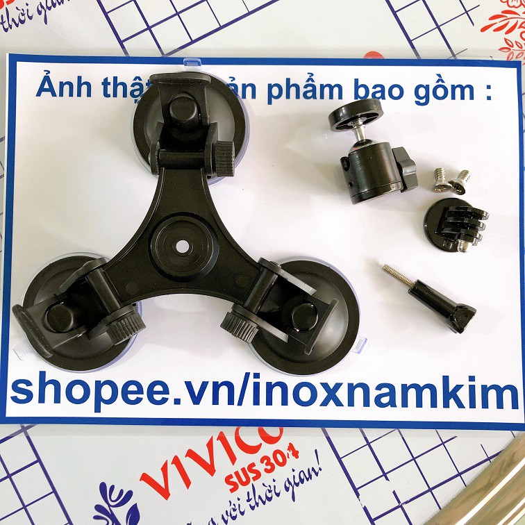 Đế Hít Kính 3 Chân Bằng Nhựa cho GoPro, SJCam, Xiaomi Yi, Yi Action, Osmo-Chân Đế Gắn Kính ô tô Hút Chân Không-GoPro101