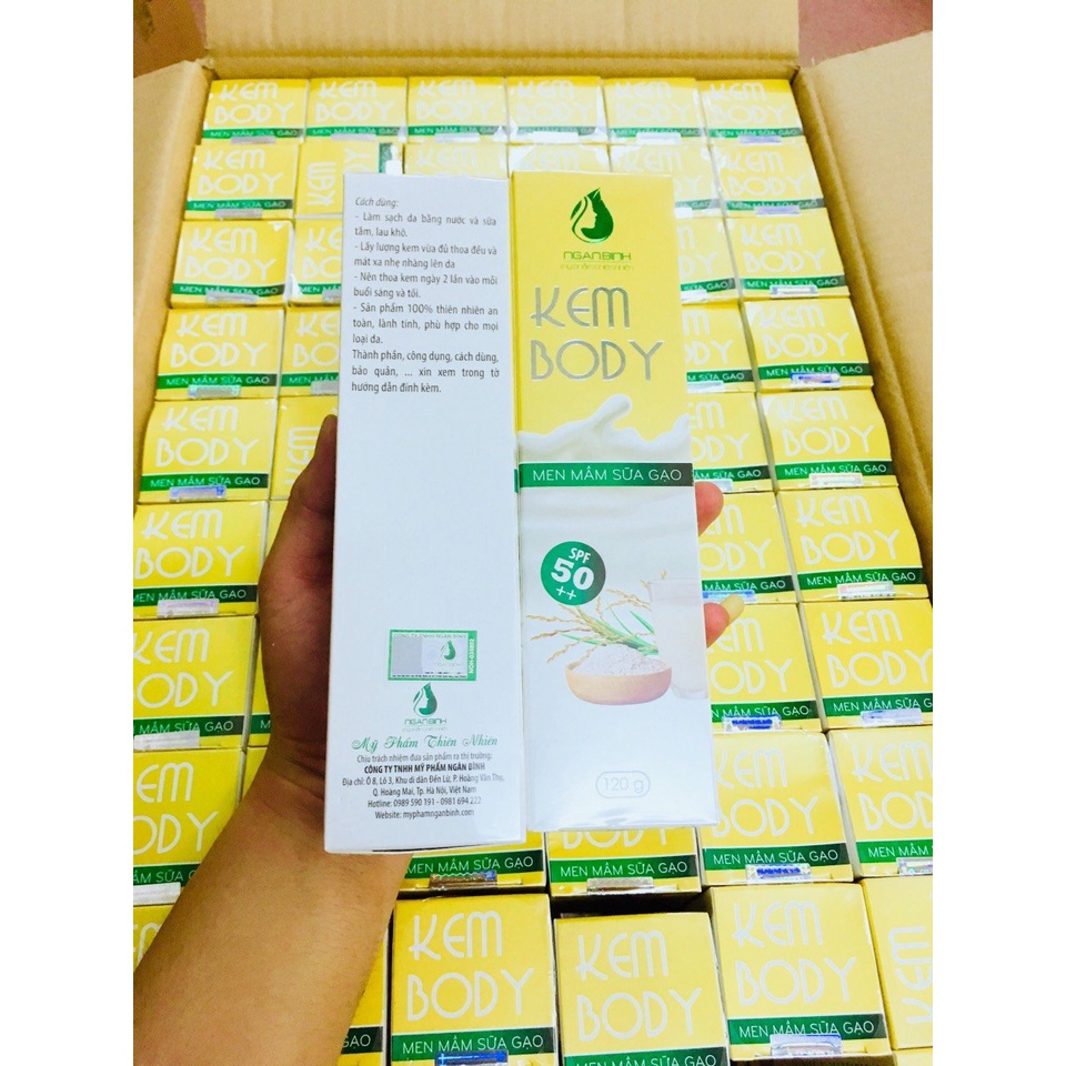 Kem dưỡng da body men mầm sữa gạo Ngân Bìnhdưỡng trắng da, cấp ẩm, làm mềm da , căng bóng va trẻ hóa da