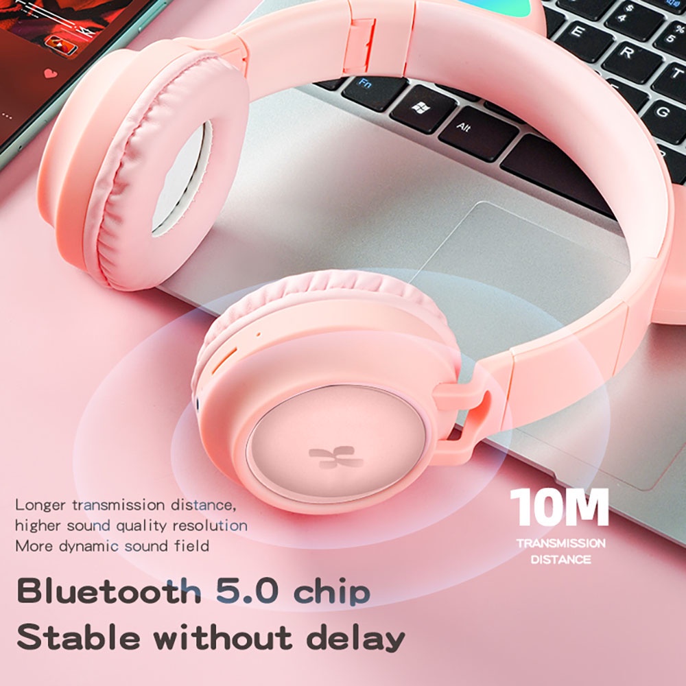 Tai nghe bluetooth plextone C1, tai nghe mèo, bluetooth 5.0, có đèn led siêu đẹp
