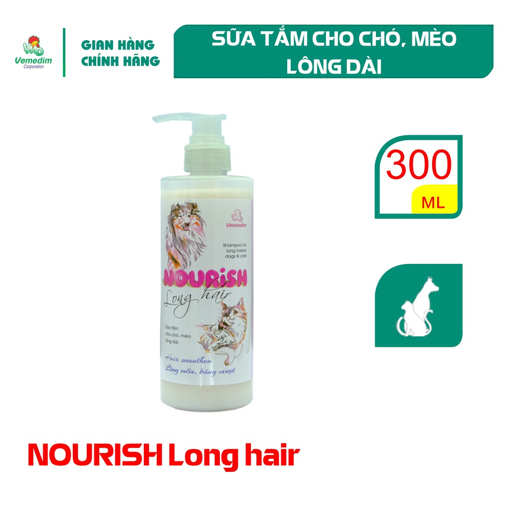 Vemedim Shampoo Nourish long hair sữa tắm cho chó, mèo lông dài, protein nuôi dưỡng bộ lông từ sâu bên trong, chai 300ml